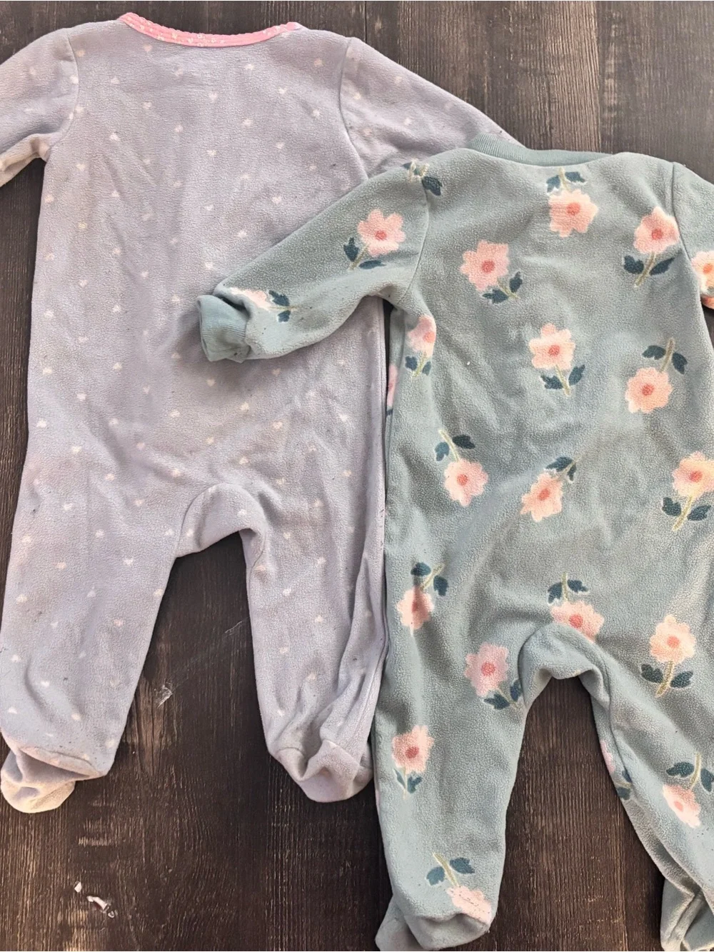 One-Piece Fleece Footed Little Sister Sleeper Bundle- Pink & Light Blue Floral